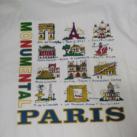 Monumental Paris France Men XL T Shirt White Tourist Eiffel Tower Notre Dame NEW - Picture 2 of 5